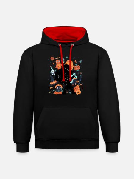 Drôle de fille Silhouette effrayante - Sweat à capuche contrasté - noir/rouge