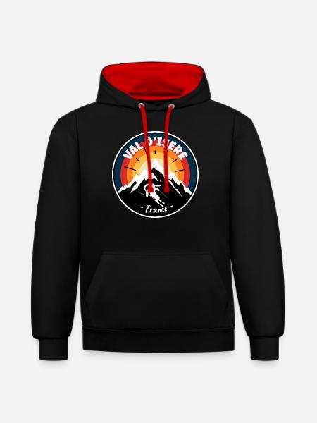 Skiing In Val d'Isere France Vintage - Contrast hoodie - black/red
