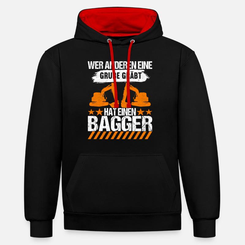 Baustelle Bagger Baggerfahrer - Kontrast-Hoodie - Schwarz/Rot