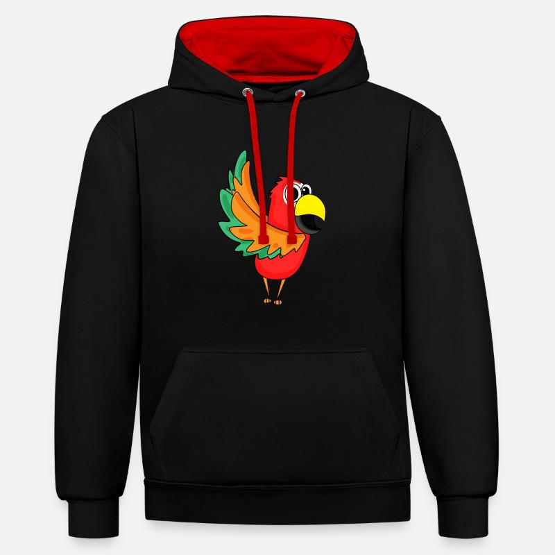 Jungle de perroquets - Sweat à capuche contrasté - noir/rouge