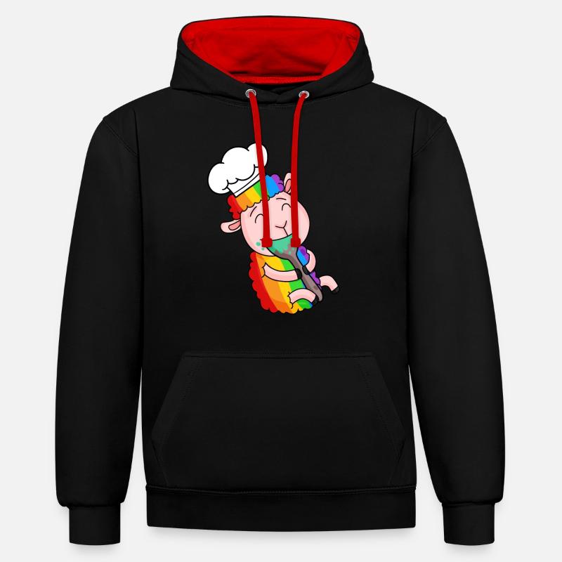 Cuisinier de mouton mignon - Sweat à capuche contrasté - noir/rouge