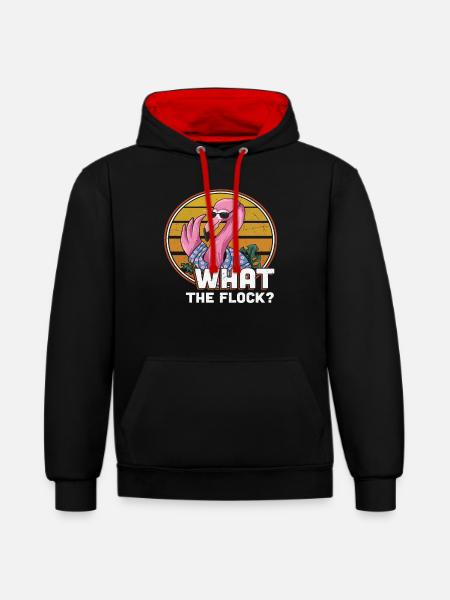 Was die Herde Flamingo - Kontrast-Hoodie - Schwarz/Rot