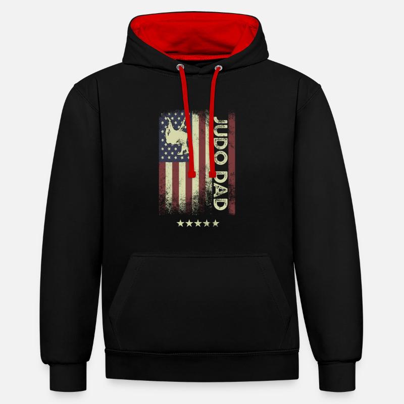 Drapeau américain - Judo-Papa - Sweat à capuche contrasté - noir/rouge
