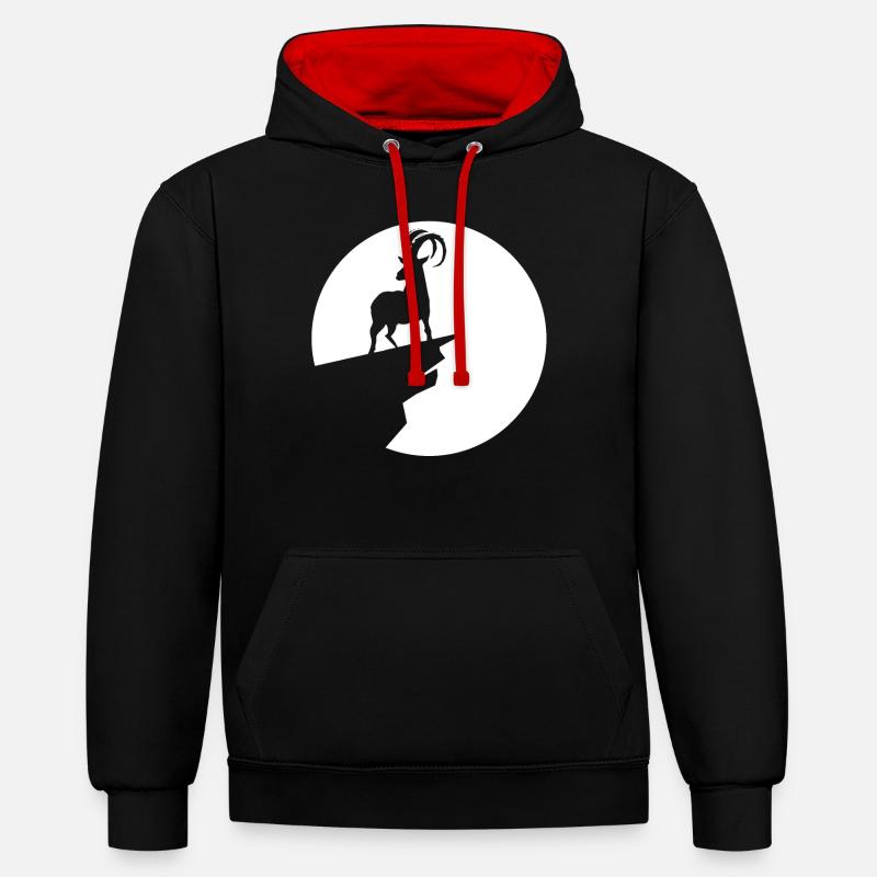 Chèvre - (7) - Sweat à capuche contrasté - noir/rouge