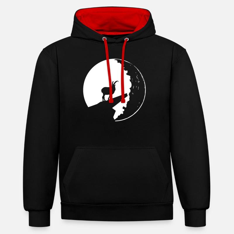 Chèvre - (6) - Sweat à capuche contrasté - noir/rouge
