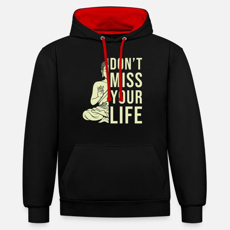 Citation Zen de Bouddha - Sweat à capuche contrasté - noir/rouge