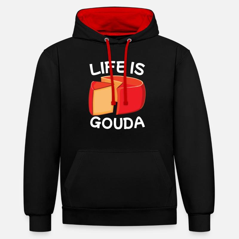 Morceau de fromage Gouda - Sweat à capuche contrasté - noir/rouge
