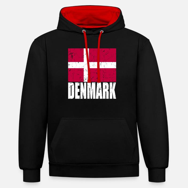 Drapeau du Danemark - Sweat à capuche contrasté - noir/rouge