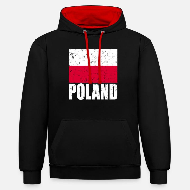 Drapeau de la Pologne - Sweat à capuche contrasté - noir/rouge