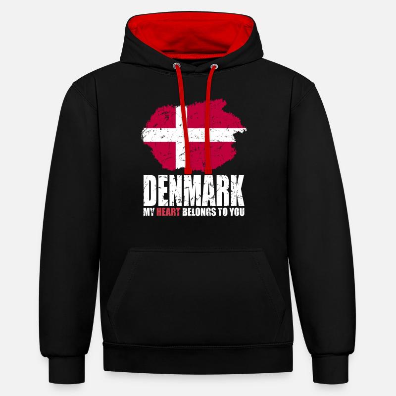 Drapeau du Danemark - Sweat à capuche contrasté - noir/rouge