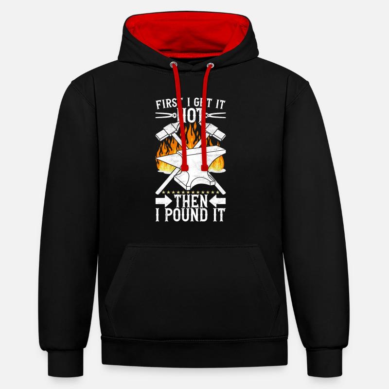 Blacksmith Forging Anvil - Contrast hoodie - black/red