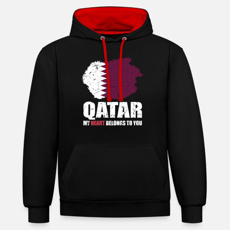Drapeau du Qatar - Sweat à capuche contrasté - noir/rouge