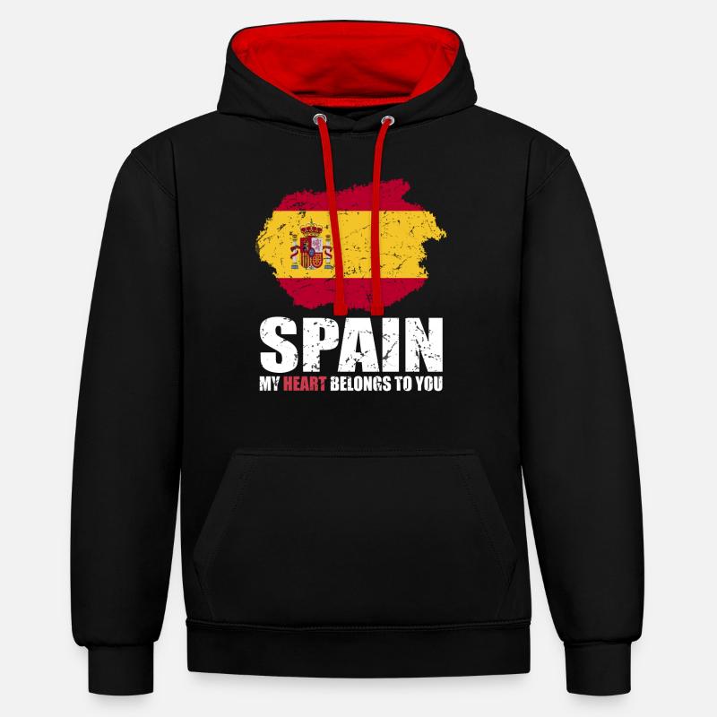 Drapeau de l’Espagne - Sweat à capuche contrasté - noir/rouge