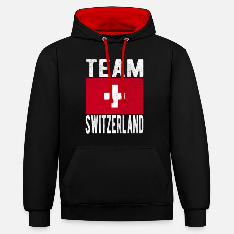 Drapeau de la Suisse - Sweat à capuche contrasté - noir/rouge
