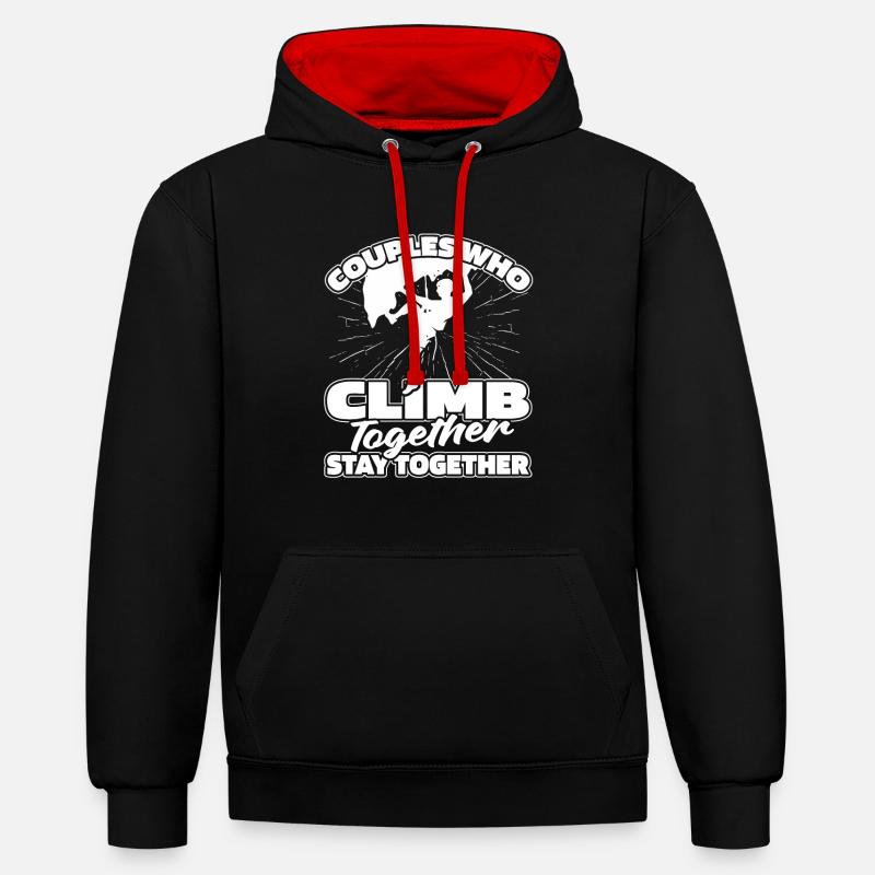 Couple grimpeur escalade - Sweat à capuche contrasté - noir/rouge
