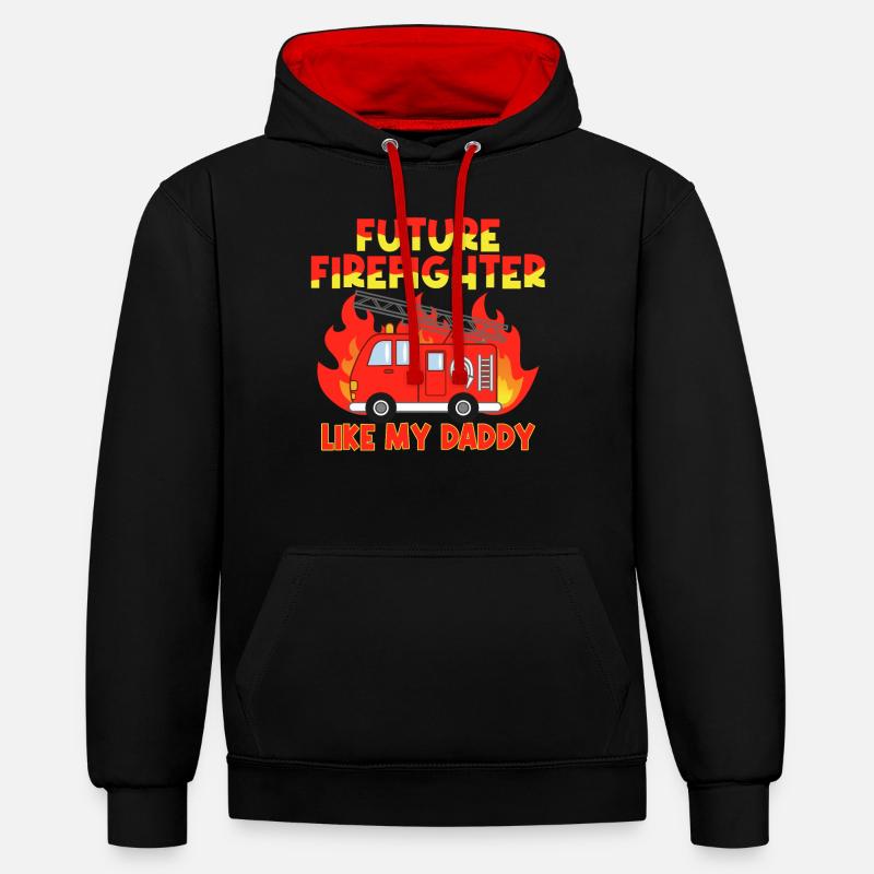 Futur pompier comme mon père - Sweat à capuche contrasté - noir/rouge