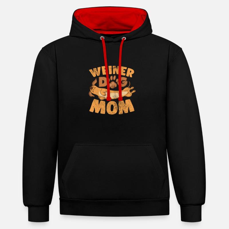 Maman teckel - Sweat à capuche contrasté - noir/rouge