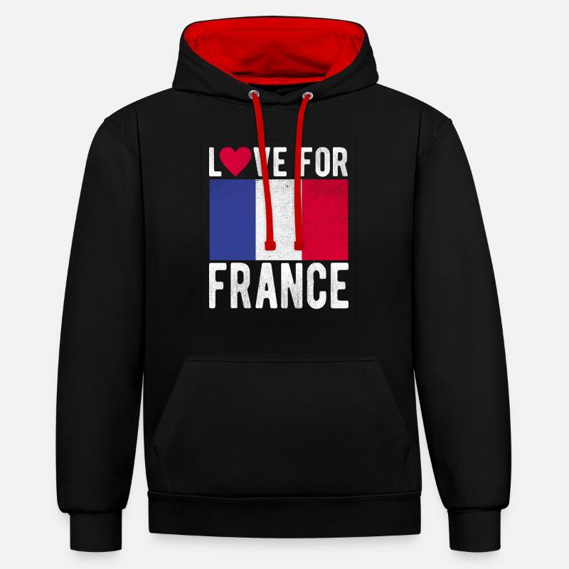 Français drapeau - Sweat à capuche contrasté - noir/rouge