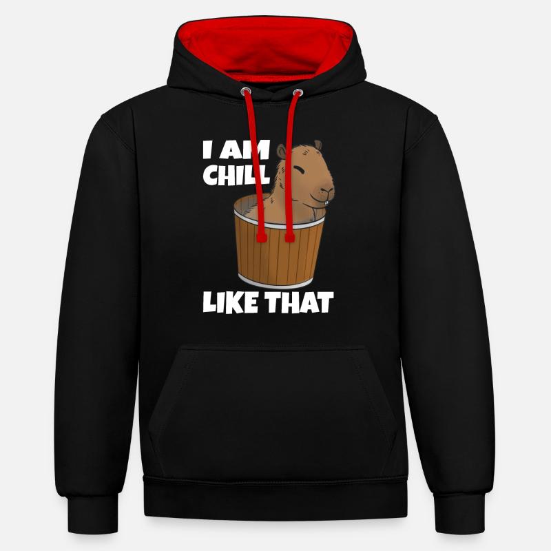 Capybara chill en seau - Sweat à capuche contrasté - noir/rouge