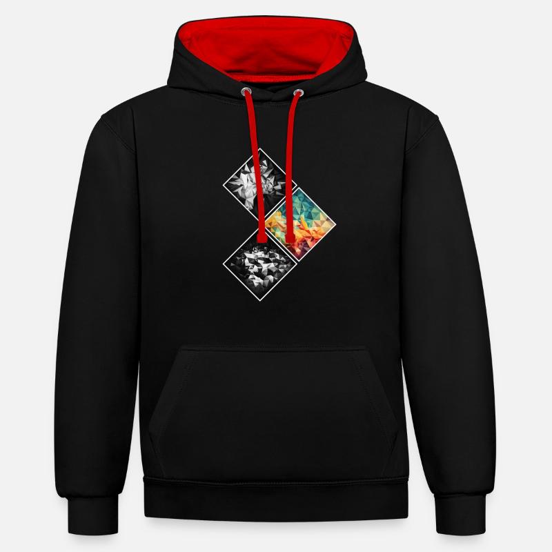 Polygone Géométrique Abstrait Coeur - Sweat à capuche contrasté - noir/rouge