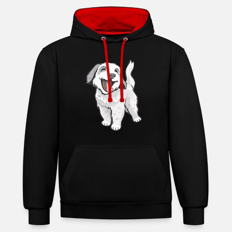 Chien mignon et joyeux - Sweat à capuche contrasté - noir/rouge