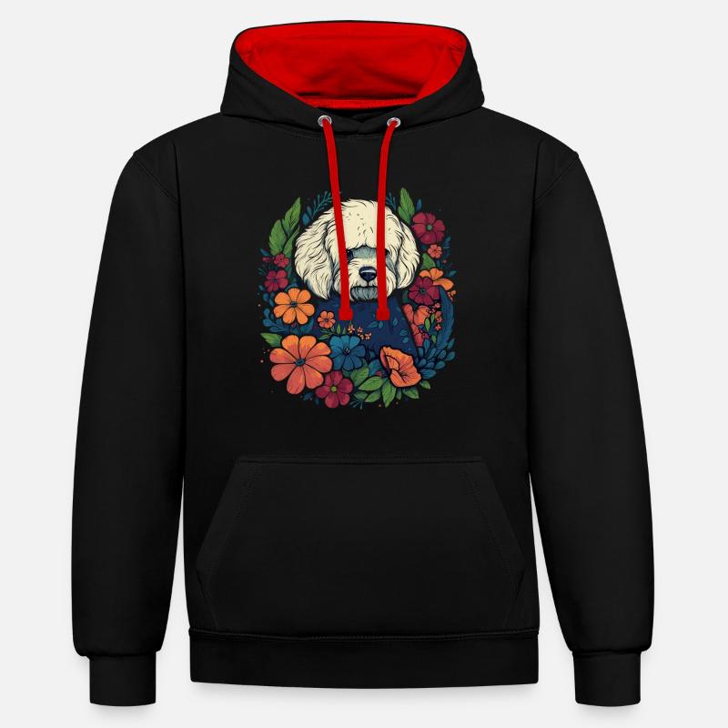 Bichon Frise Chien Cadeau - Sweat à capuche contrasté - noir/rouge