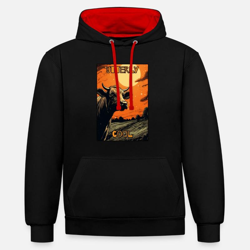 Vache absolument cool - Sweat à capuche contrasté - noir/rouge