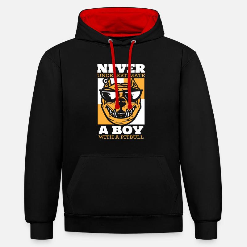 Pitbull drôle Pitbull Interdiction - Sweat à capuche contrasté - noir/rouge