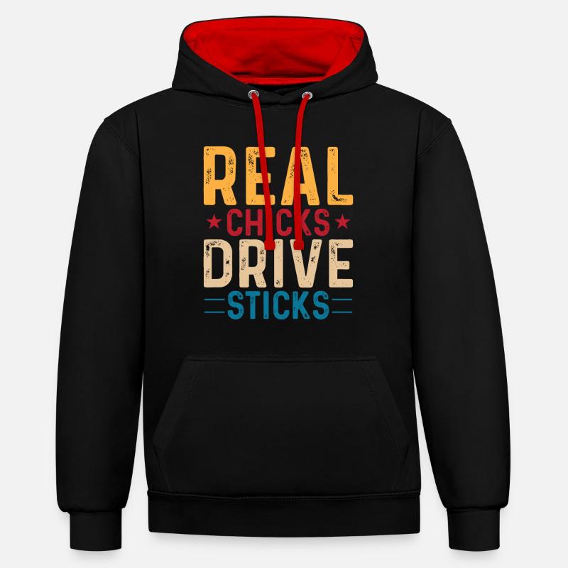 Real Chicks Ride Bâtons - Sweat à capuche contrasté - noir/rouge