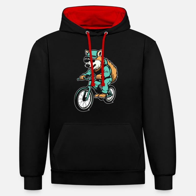 Wolf Cyclisme - Sweat à capuche contrasté - noir/rouge