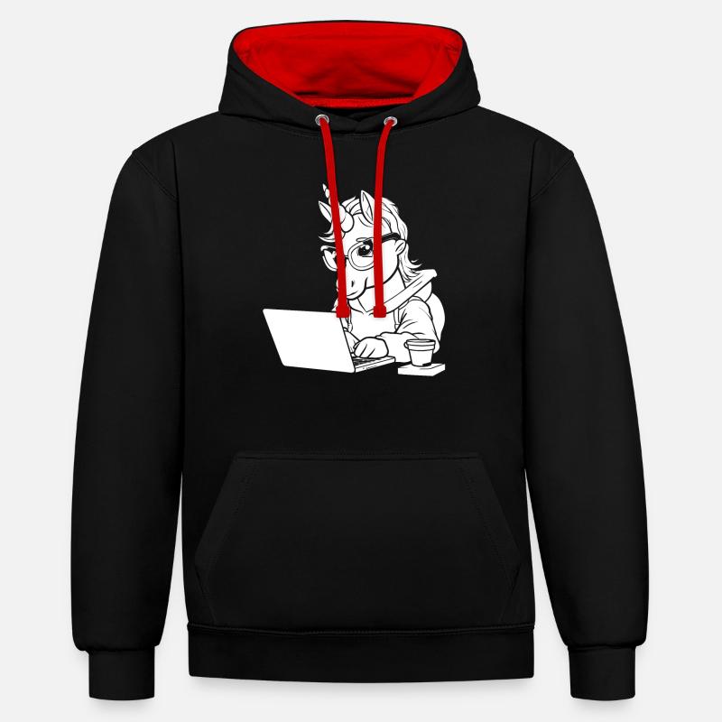 Développeur, Codeur, Programmeur, Café - Sweat à capuche contrasté - noir/rouge