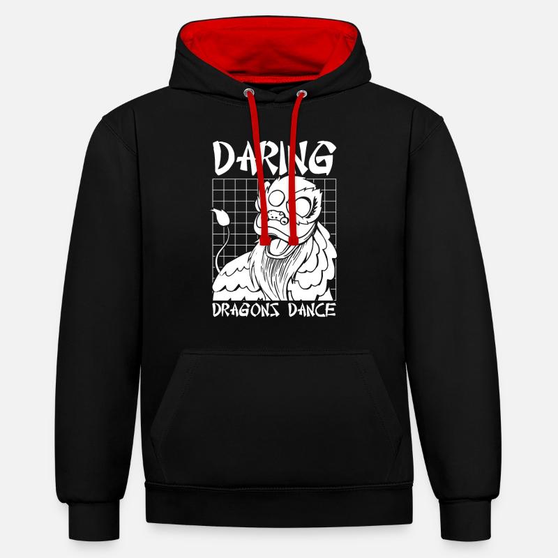 Année du Dragon 2024 - Sweat à capuche contrasté - noir/rouge