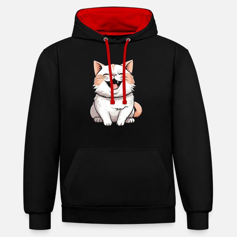 Chat souriant - Sweat à capuche contrasté - noir/rouge