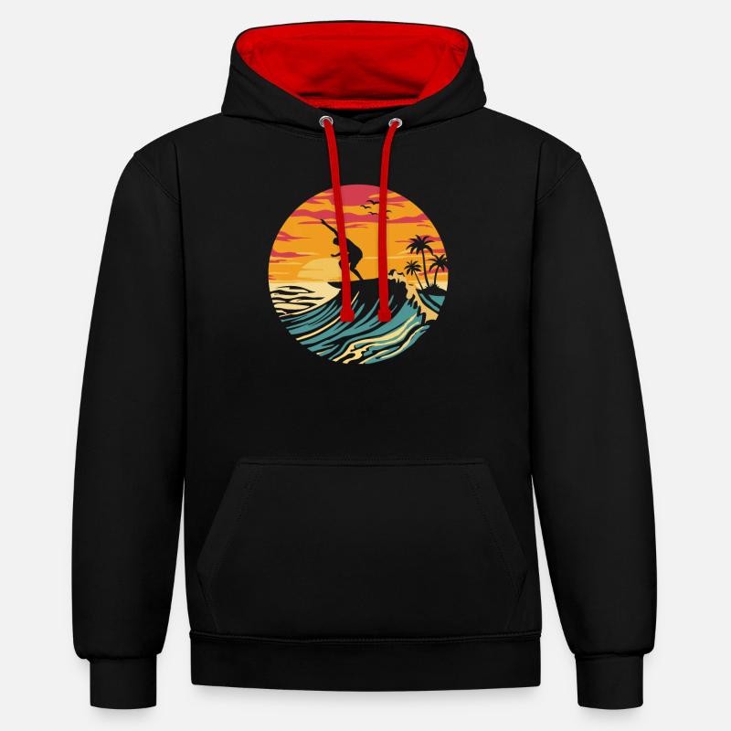 Surfeur Surf - Sweat à capuche contrasté - noir/rouge