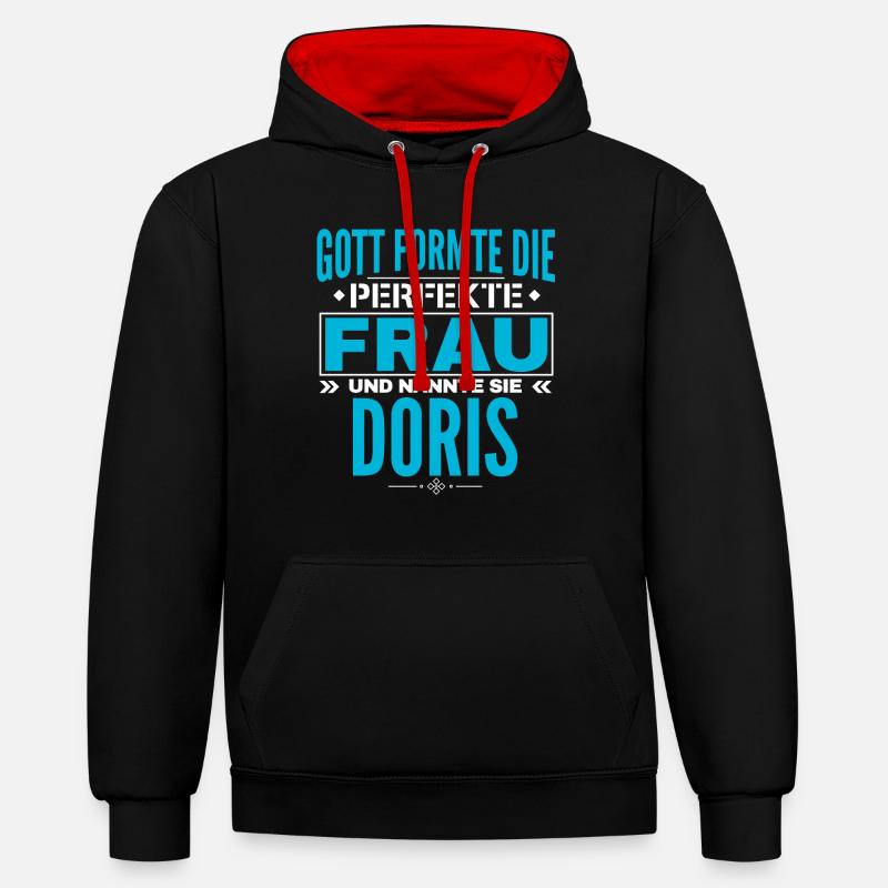 Conception du nom Doris - Sweat à capuche contrasté - noir/rouge