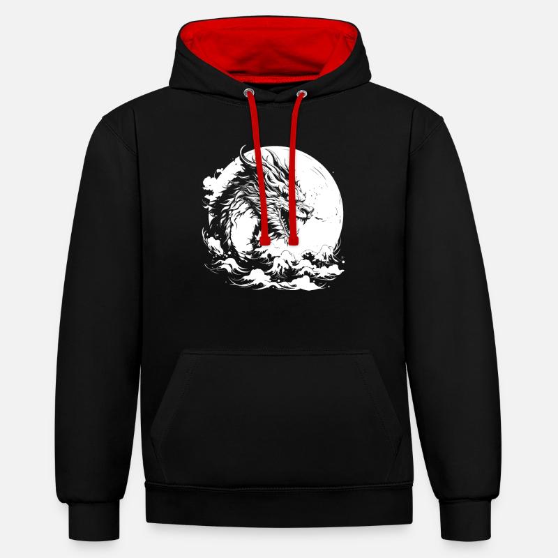 Année du Dragon 2024 - Sweat à capuche contrasté - noir/rouge