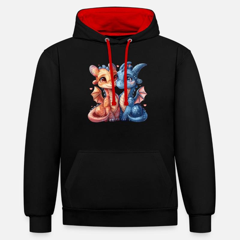 In Love Dragons Saint-Valentin Mignon - Sweat à capuche contrasté - noir/rouge