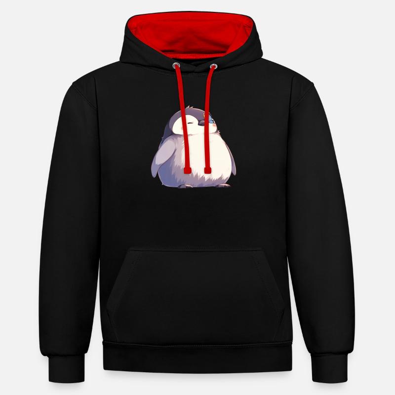 Pingouin Papillon Kawaii Pingouin Mignon - Sweat à capuche contrasté - noir/rouge