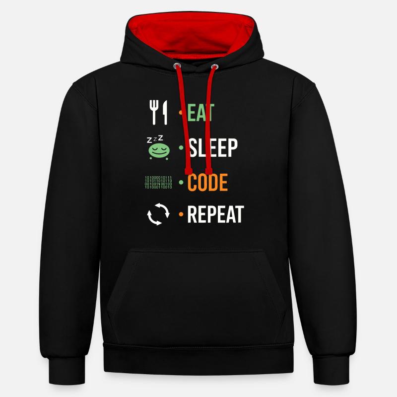 Eat, sleep, code, repeat. - Contrast hoodie - black/red