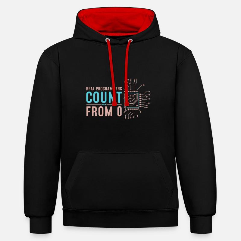 Echte Programmierer zählen bei 0 - Kontrast-Hoodie - Schwarz/Rot