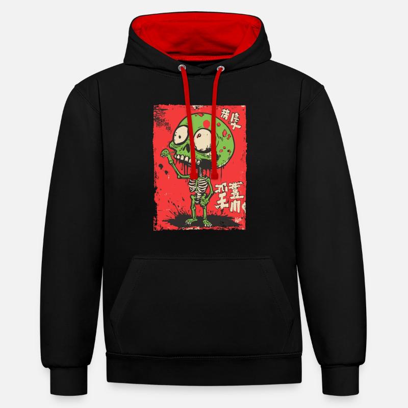 Mignon squelette de zombie vert - Sweat à capuche contrasté - noir/rouge