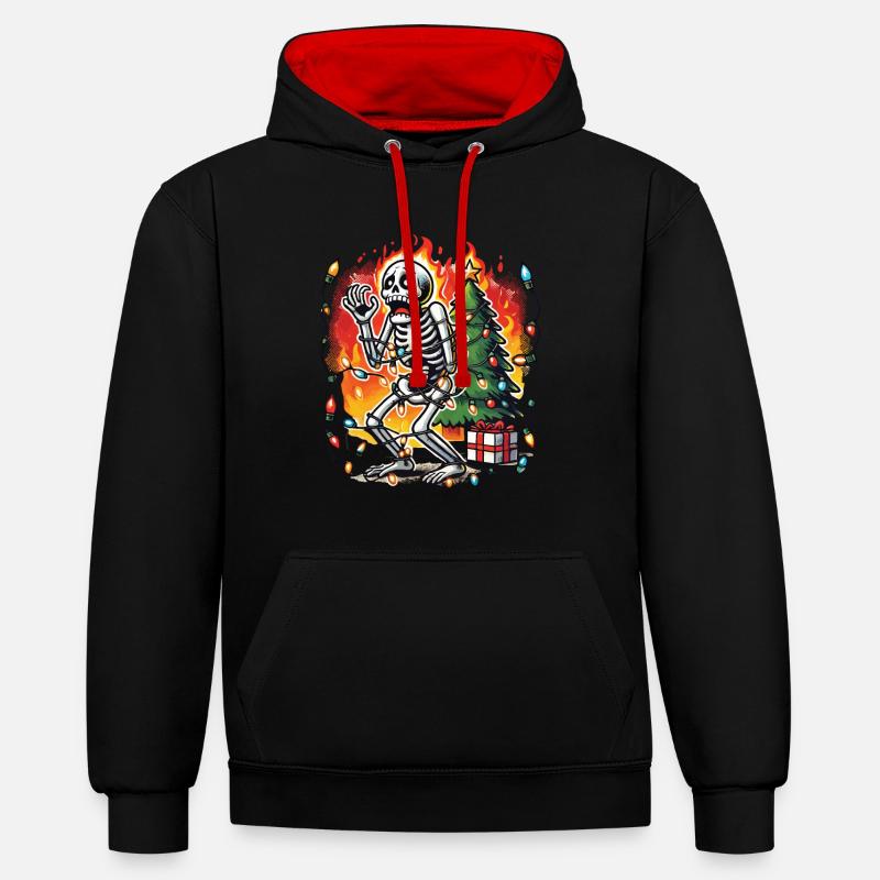 Noël Chaos Squelette Drôle - Sweat à capuche contrasté - noir/rouge