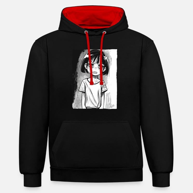Fille alternative de dessin animé - Sweat à capuche contrasté - noir/rouge