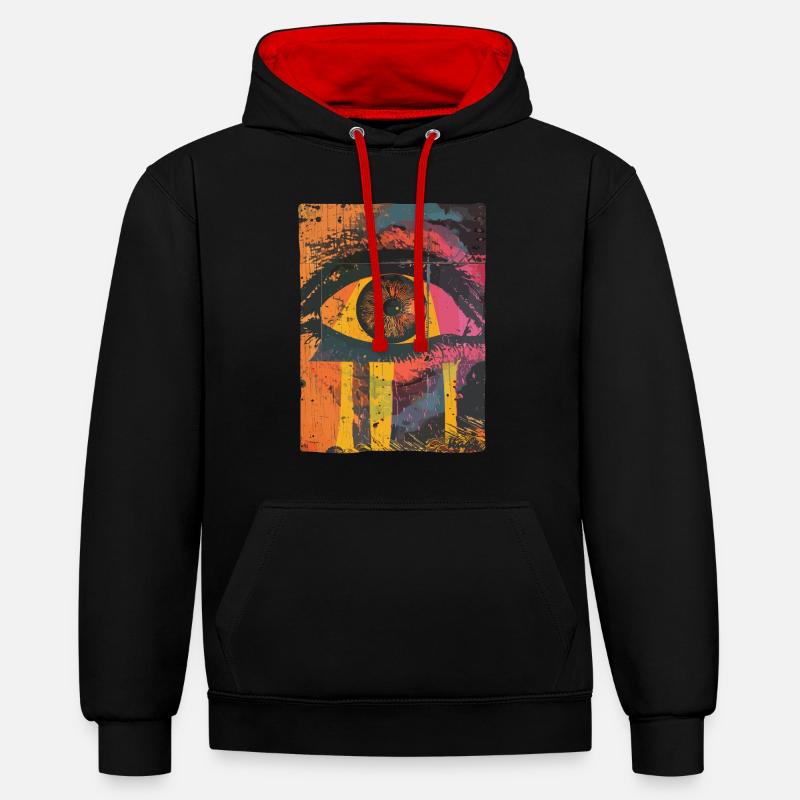 Pop Art Oeil Graffiti - Sweat à capuche contrasté - noir/rouge