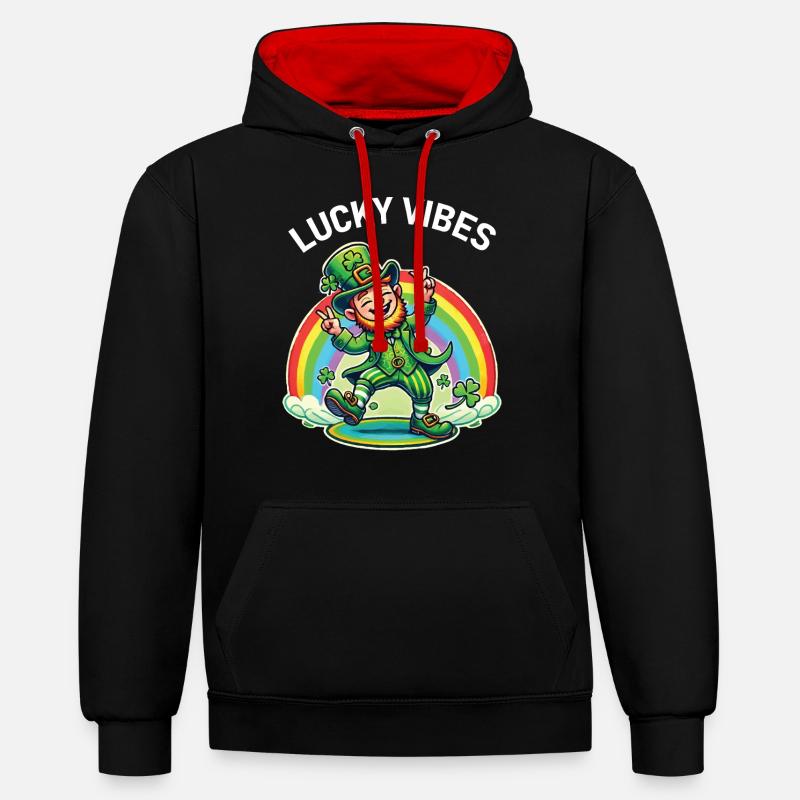 Joyeuses vibrations de la Saint-Patrick - Sweat à capuche contrasté - noir/rouge