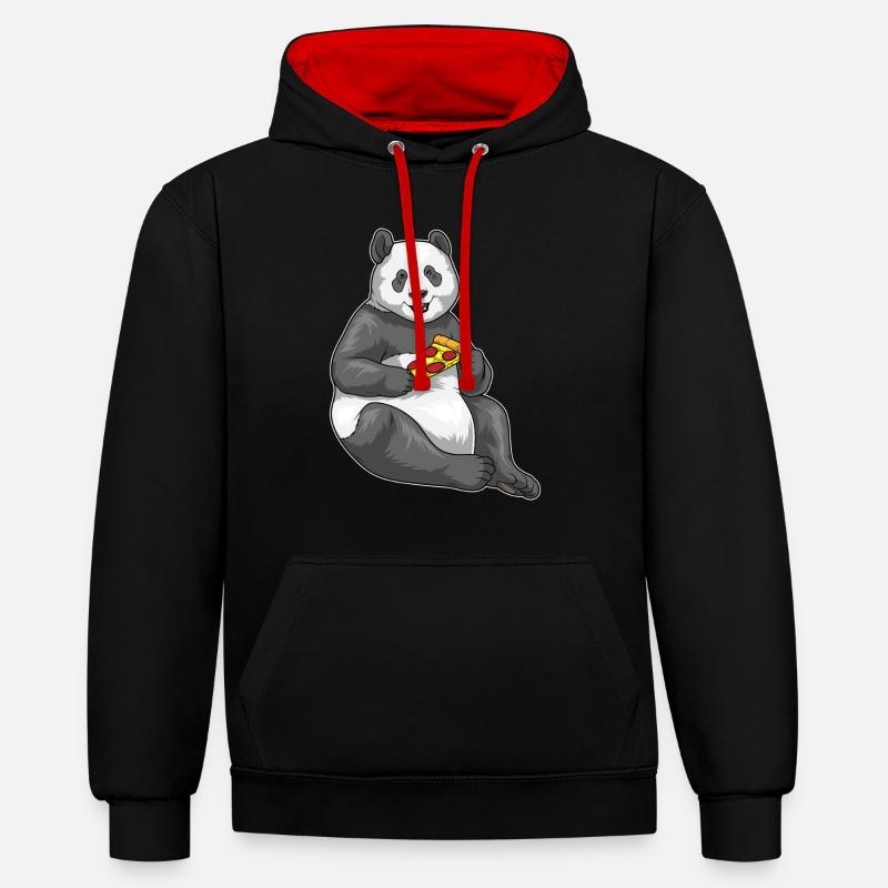 Panda Pizza - Sweat à capuche contrasté - noir/rouge