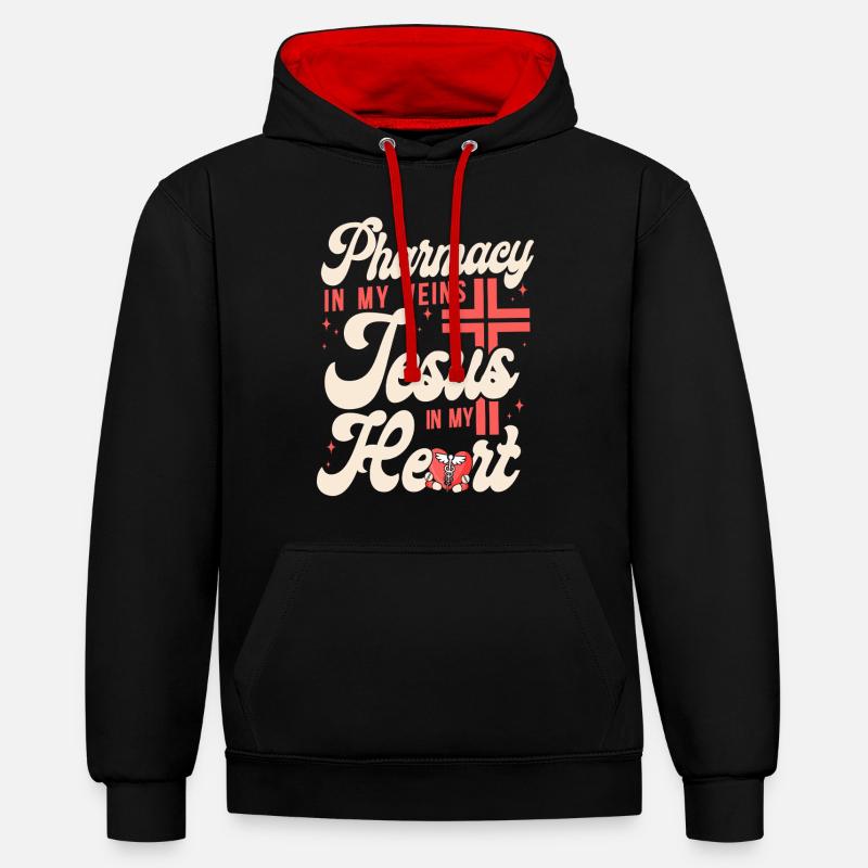 Pharmacy Tech Technician - Kontrast-Hoodie - Schwarz/Rot