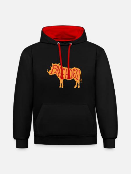 Wildschwein Wildschweinjagd Free Hogs! - Kontrast-Hoodie - Schwarz/Rot