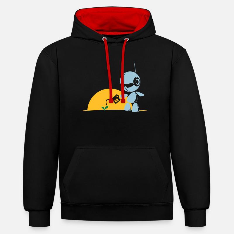 robot flower - Sweat à capuche contrasté - noir/rouge