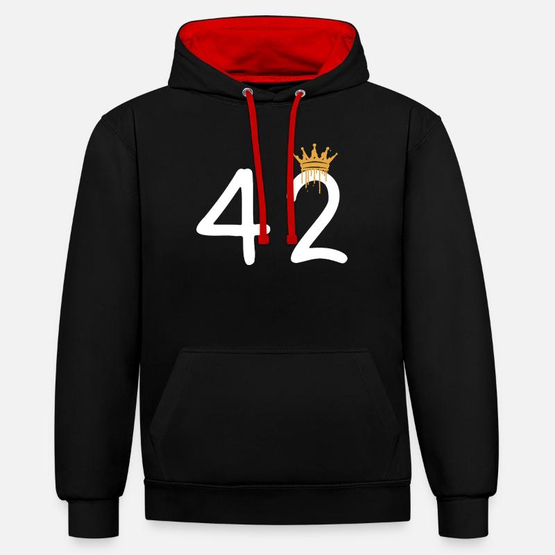 Graffiti numéro 42 avec couronne - Sweat à capuche contrasté - noir/rouge